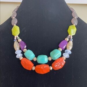 LAYERED COLORFUL STATEMENT NECKLACE Grey Purple Orange Green Yellow Turquoise